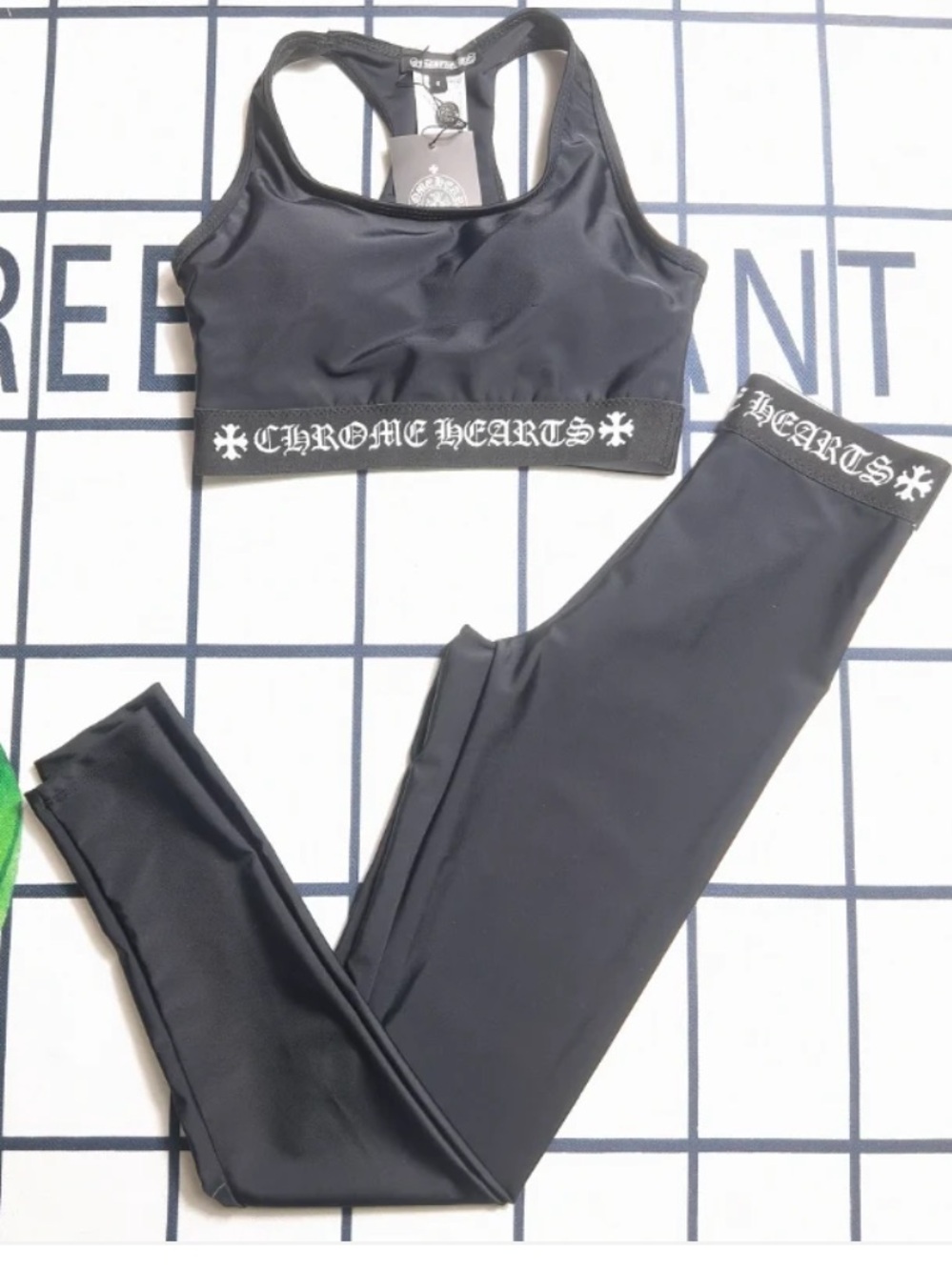 Chrome Hearts Black Logo Sports Bra and Leggings Set
